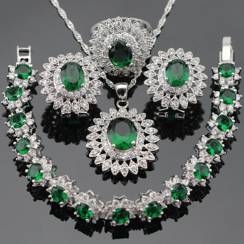 Женский ювелирный комплект из колье серёг браслета и кольца|colorful jewelry sets|set greenjewelry
