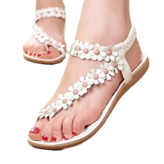 

Flowers rivets flat sandals Women's summer zandalias bohemian shoes solid color female beach shoes slippers Sandles Zapatos
