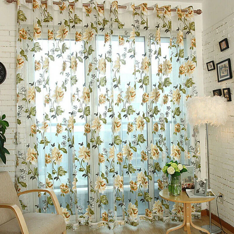Ретро Флокированная Цветочная вуаль занавеска для окна двери панель отвесный