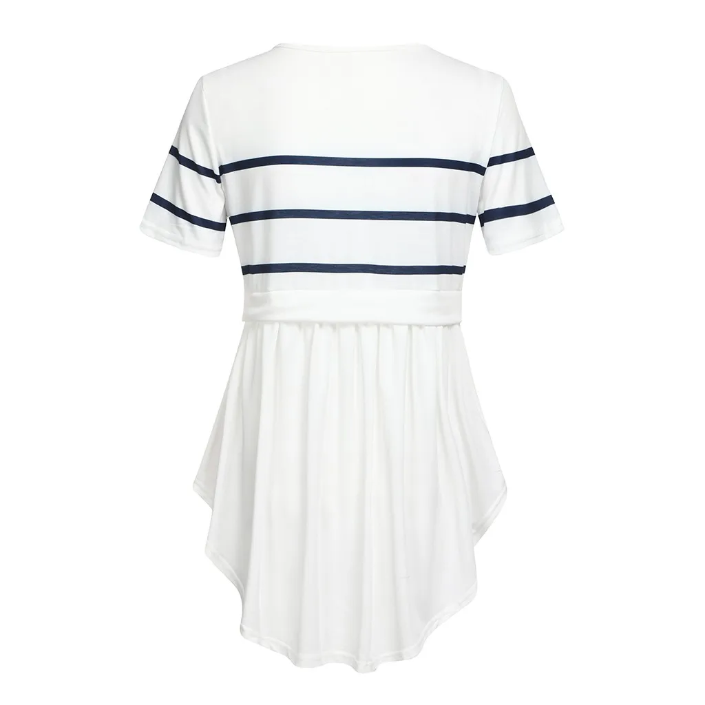 Топ для беременных и кормящих мам Одежда полосатая рубашка с короткими рукавами