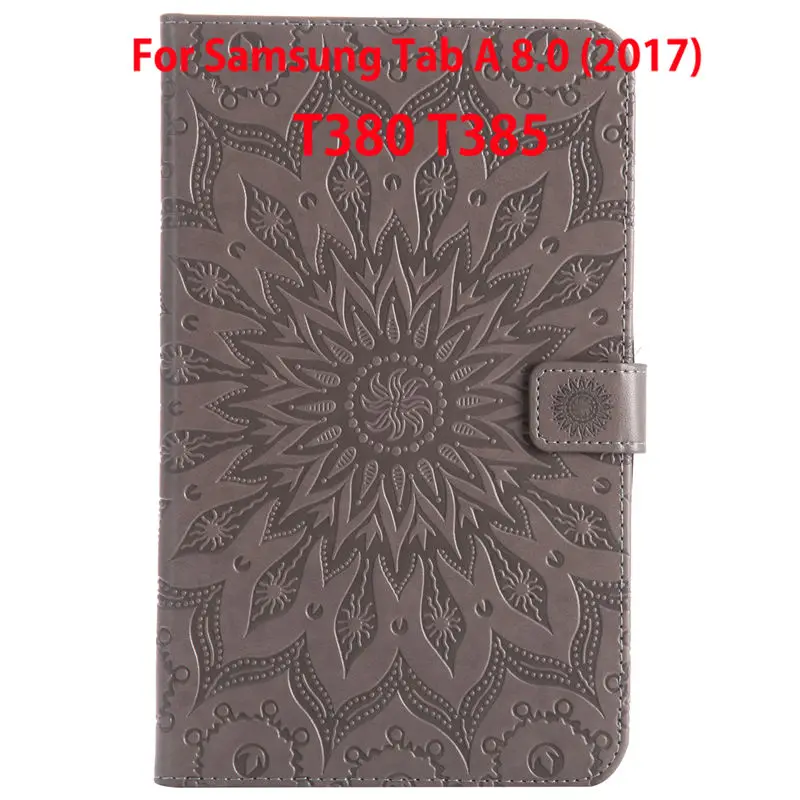 Чехол для samsung Galaxy Tab A 8,0 SM-T380 T385 8,0 дюймов, чехол Funda, Модный чехол для планшета, чехол из искусственной кожи с тиснением, Чехол+ пленка+ ручка - Цвет: Grey