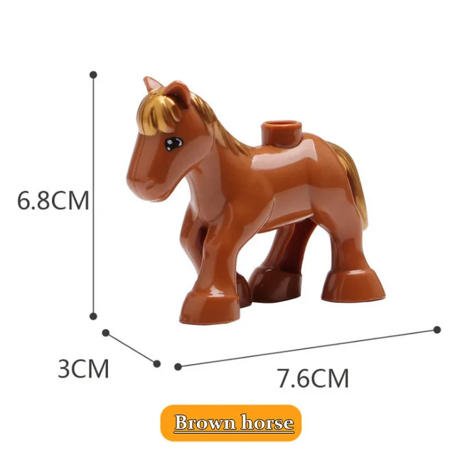 Brown horse Большие блоки животных бегемот жираф слон крокодил прыгун обезьяна медведь Зебра панда Тигр duploed совместимые игрушки - Цвет: Brown horse