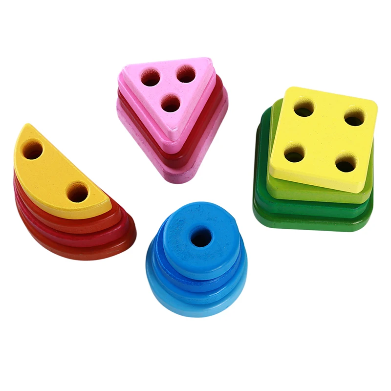 4 колонны Дети Деревянный блокирует обучение обучающая игрушка геометрическая