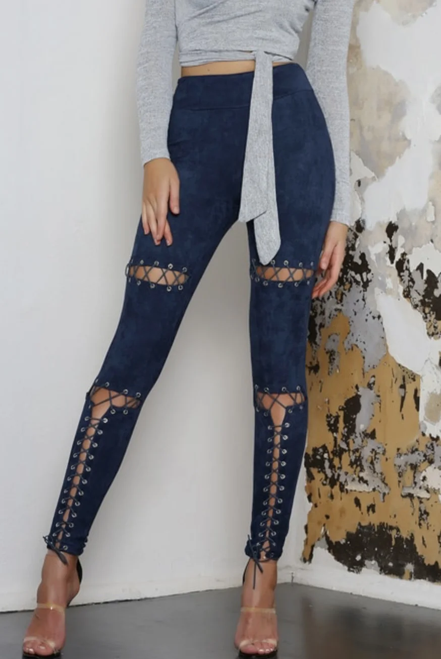 Леггинсы женские на шнуровке с завышенной талией пикантные длинные облегающие