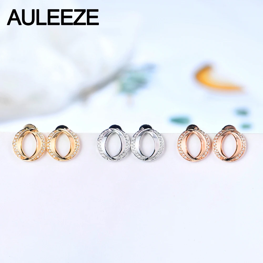 AULEEZE 18 K желтые золотые серьги с бриллиантом О-образный Модные женские AU750 настоящие серьги-гвоздики с бриллиантами