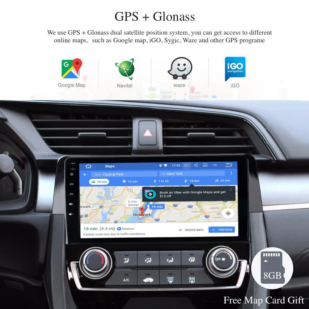 Мультимедийный плеер Android GPS Авторадио 1 Din для Honda Civic 10 2015 2016 автомобильное радио