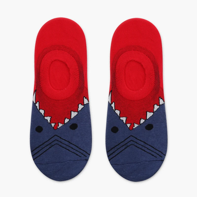Red Shark PEONFLY/мужские носки-башмачки модные забавные носки в полоску с рисунками животных, леопарда, птиц, Харадзюку, уличных коньков, носки с закрытым носком в стиле хип-хоп - Цвет: Red Shark