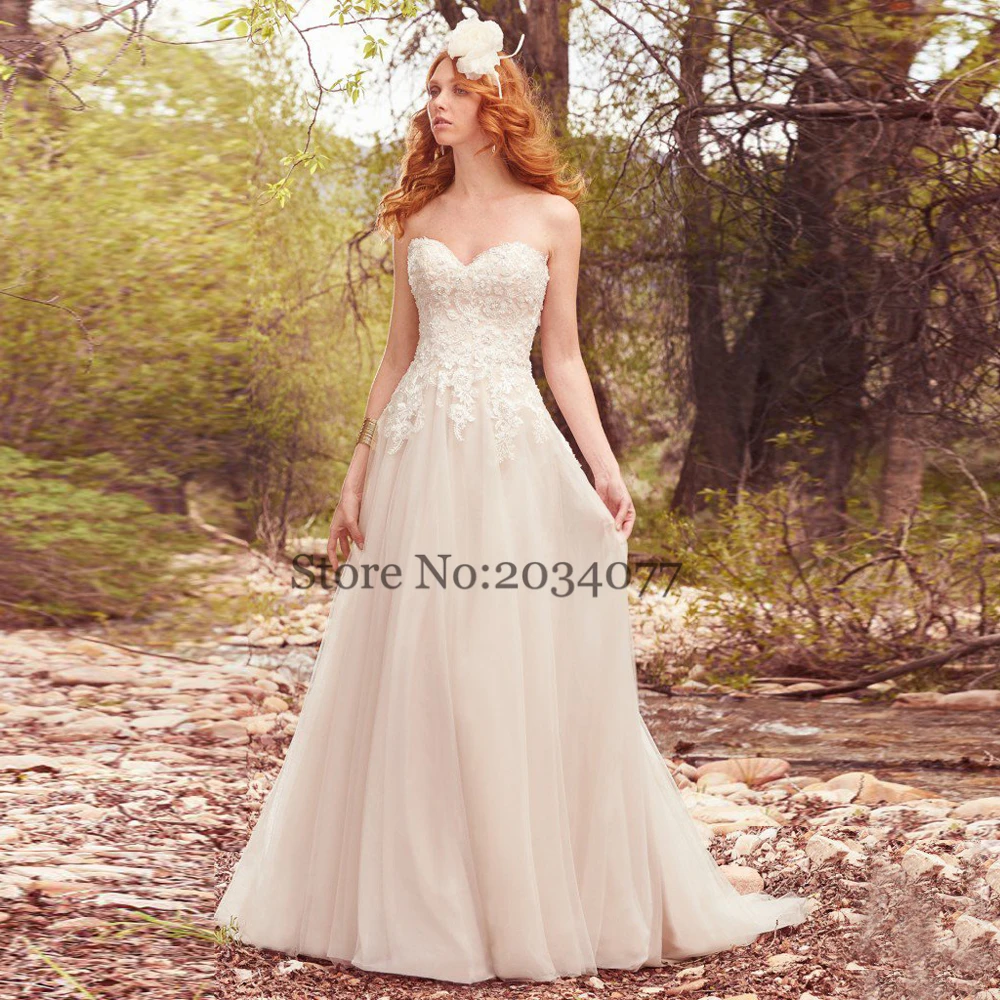 Мода Корейский Свадебное Платье Свет Шампанское Линия Кружева Свадебные Платья