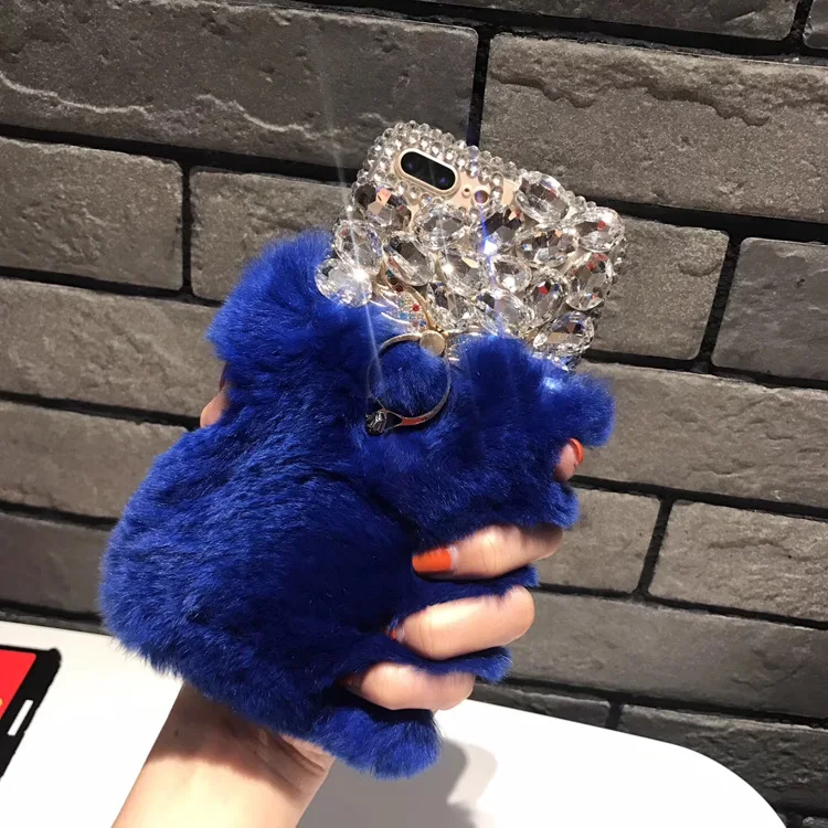LaMaDiaa роскошный Теплый мягкий меховой чехол для телефона для iPhone 11 Pro Max XR 6 6s Bling Diamond чехол-держатель с кольцом для iPhone 6 6s 7 8 Plus