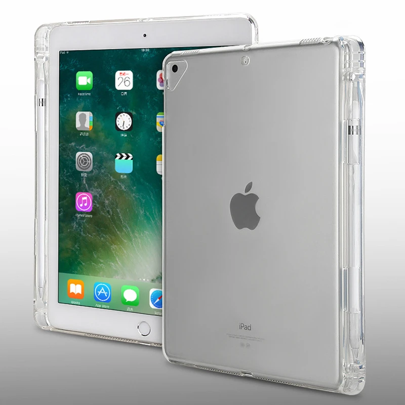 Для iPad 9 7 2017 2018 чехол из мягкого прозрачного ТПУ с держателем карандашом для Air 2 1