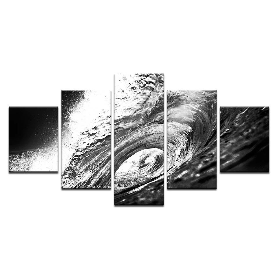 5 панелей Холст Искусство морские огромные волны закат домашний декор настенная
