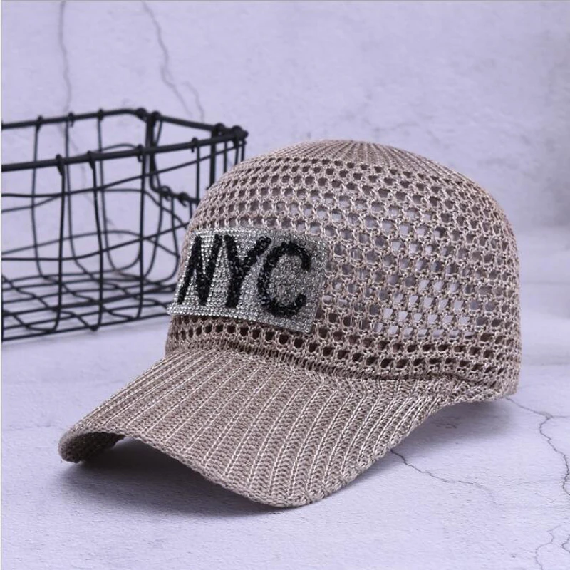 Женская летняя бейсболка для женщин NYC стразы дышащая сетчатая шляпа Снэпбэк