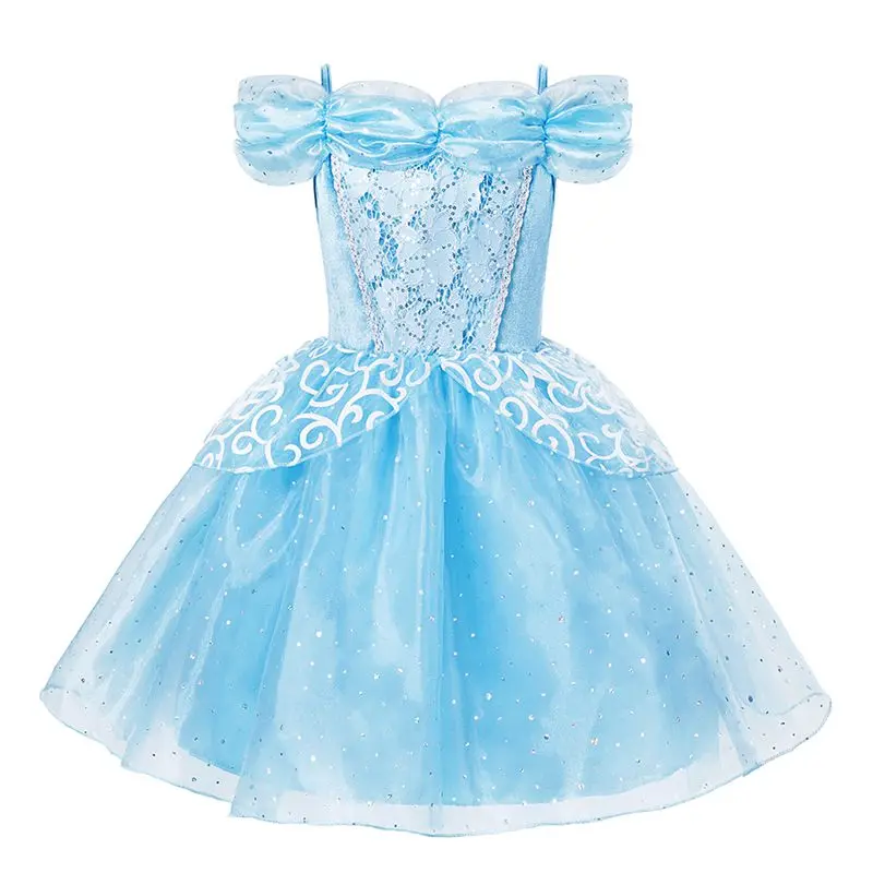 Cinderella Dress MUABABY/летнее платье принцессы для девочек; Детский Костюм Золушки с открытыми плечами и цветочным рисунком; нарядная одежда с блестками для дня рождения - Цвет: Cinderella Dress