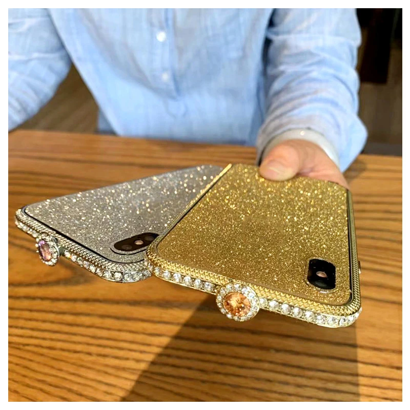 Бампер со стразами для iPhone XS X 6 6s 7 8 Plus блестящий металлический чехол-рамка чехол +