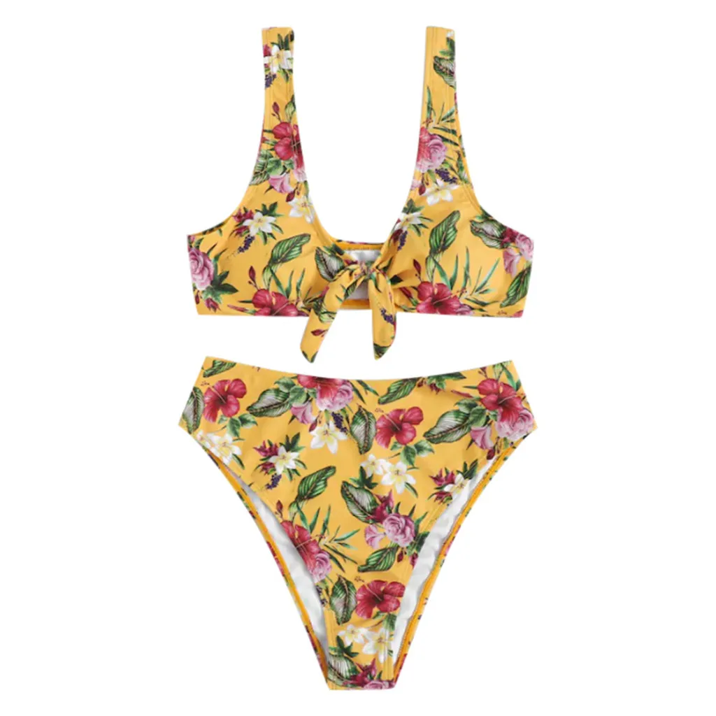 Fashion bikinis 2019 mujer push up kapielowy stroje Women Printed bowknot High-Waisted Two Pieces Bikini Swimsuit Beachwear |