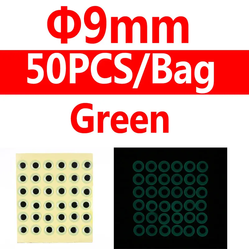 9mm green 50pcs Bimoo 50 шт. световая приманка для рыбалки глаза 3D моделирование нахлыстом Гольян Искусственные глаза рыбы Оранжевый Синий Зеленый 3 мм/4 мм/5 мм и т. Д - Цвет: 9mm green 50pcs