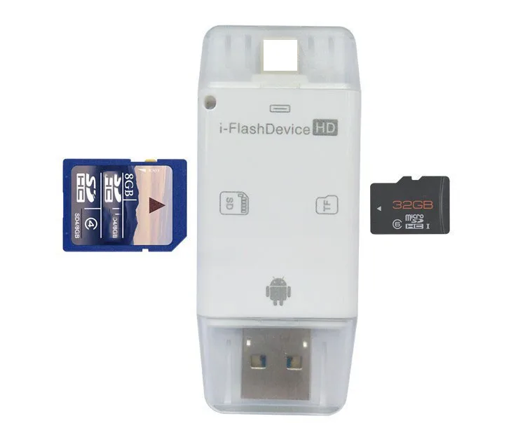 3в1 i флэш-устройство USB OTG Micro USB SD SDHC TF кард-ридер для iPhone 11 Pro X XS MAX XR 6 7 8 plus для ipad Android Phone - Цвет: White