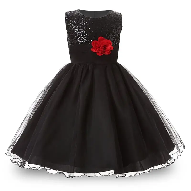 Black Платье для девочек-подростков от 1 до 14 лет винтажное платье принцессы на свадьбу, день рождения, Рождество детское Новогоднее платье для девочек - Цвет: Black