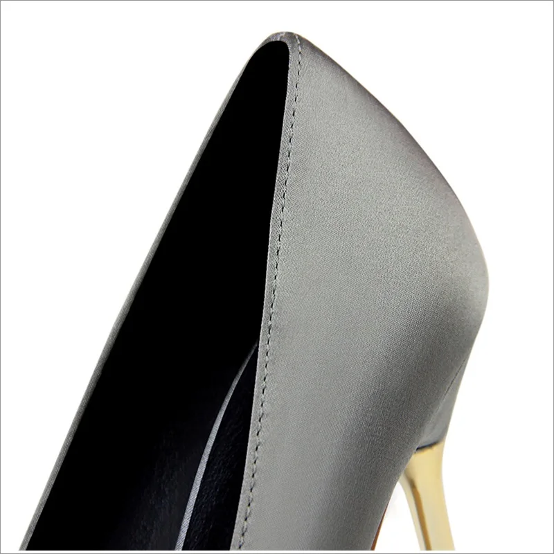 New Pointe Fashion Bling Metal Heel Women Pumps Silk Shallow Korean Women's Sweet Small Bowknot High Heels Shoes 10CM Woman | Обувь