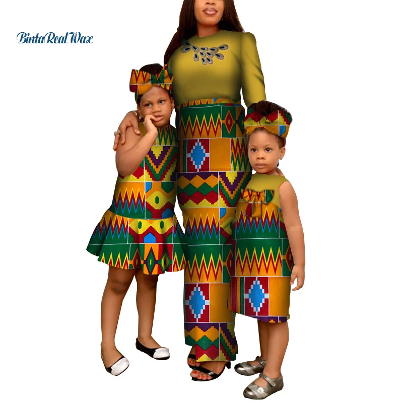 

African Clothes Ankara Print Long Dresses for Women Bazin Riche Mom and Daughter Dress Clothes African Family Clothing WYQ164