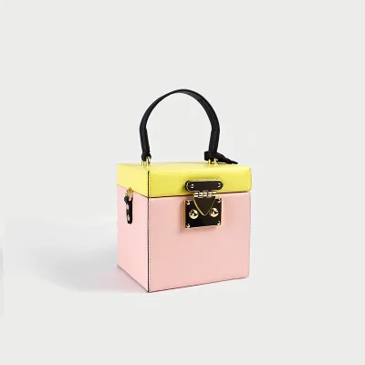 pink Фирменный дизайн, натуральная кожа, коробка, сумки для женщин, с верхней ручкой, винтажные сумки для багажника, пэчворк, хит цветов, замок, квадратный, мини - Цвет: pink