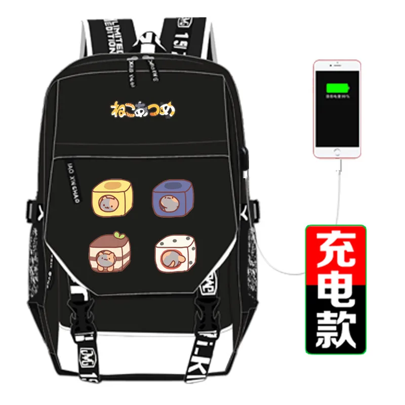 

Kawaii Cat Printing Backpack Neko Atsume Canvas USB Charging Laptop Backpack Canvas School Bags for Teenage Girls Rucksack