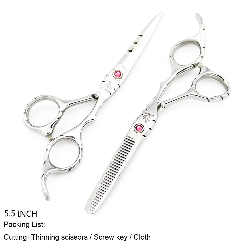 Set no bag 5.5 INCH Ножницы для волос Япония 5,5 дюймов 6 дюймов ножницы для волос розовый или синий камень филировочные ножницы для волос Нескользящая ручка LYREBIRD Новинка - Цвет: Set no bag 5.5 INCH
