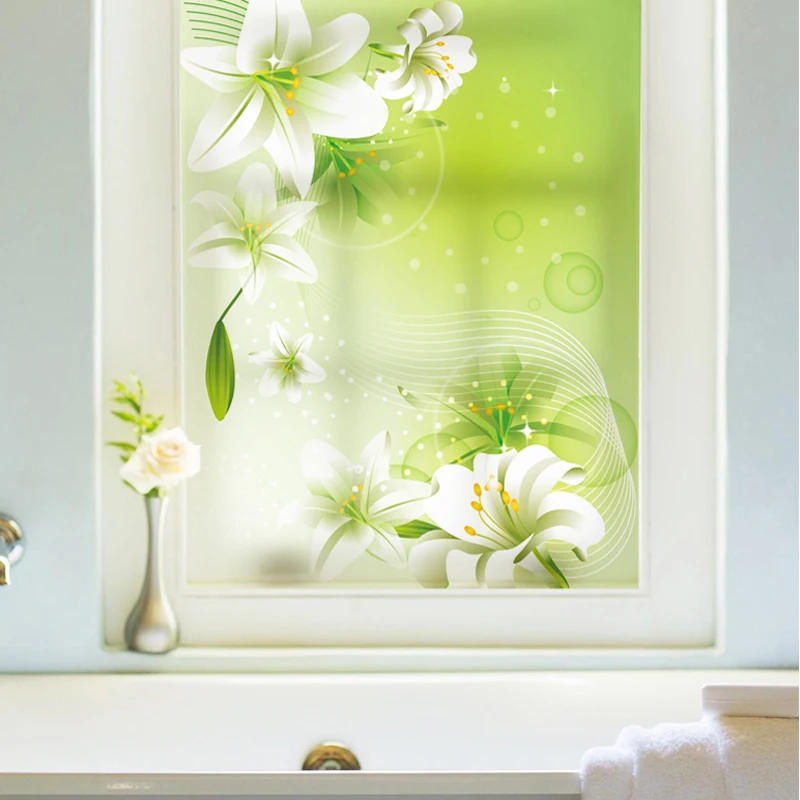 Прозрачные наклейки на окна в виде лилии для балкона подоконника спальни ванной