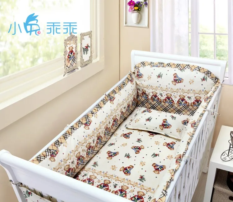 

6PCS Bear Baby Nursery Bedding Set Baby Sheet,kit de berço Crib Bedding Set Infant Crib Bumper(4bumpers+sheet+pillow cover)