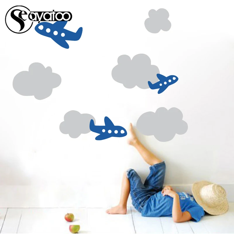 

Airplanes Clouds Planes Removable Vinyl Wall Decal Sticker Kids Baby Bedroom Nursery Playroom Stickers Home Decor 61x80cm