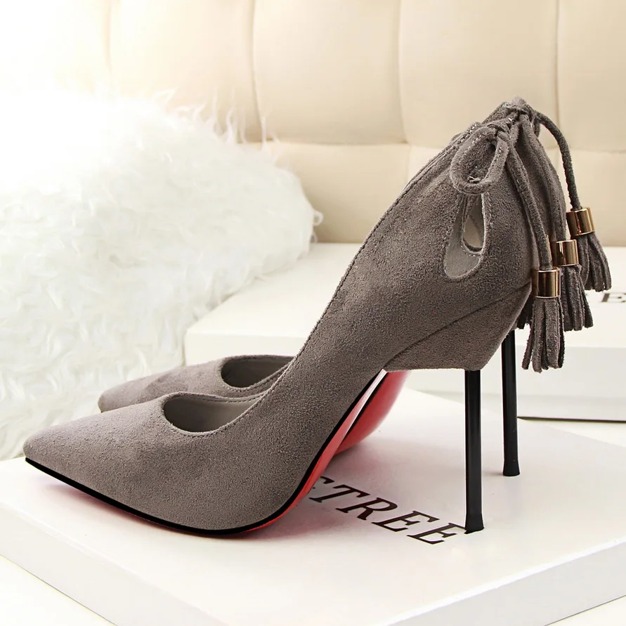 Мода тенденция 2016 женщин на высоких каблуках кисточкой насос дамы в шотландские