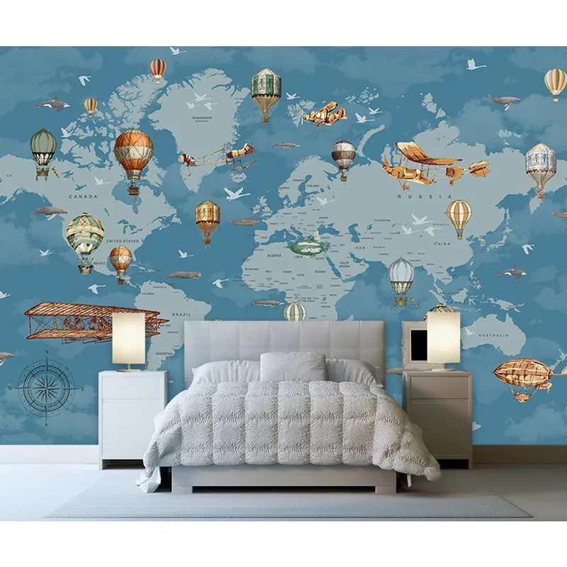 Мультяшная карта мира фото настенная бумага фрески 3D детская комната настенные