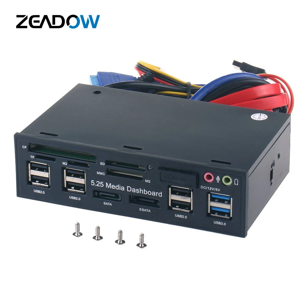 Медиа приборная панель для ПК 5 25 дюйма передняя аудио с SATA eSATA 2 x USB 3 0 и 6