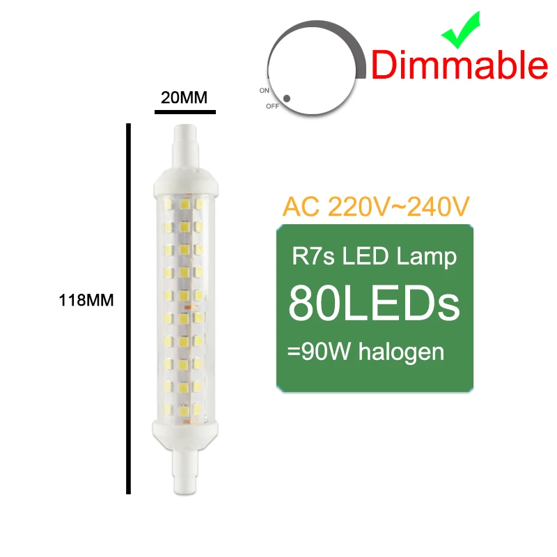 80LEDs Dimmable Kaguyahime светодиодный R7S J78 J118 J135 AC 220 V Светодиодная лампа с регулировкой лампа «Кукуруза» 78 мм 118 мм 189 мм заменить галогенные прожекторный светильник свет - Испускаемый цвет: 80LEDs Dimmable