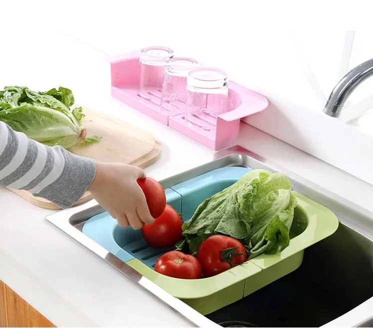 Kitchen drain rack sink sliding storage multifunctional plastic board retractable shelf Adjustable Length L-014 | Дом и сад