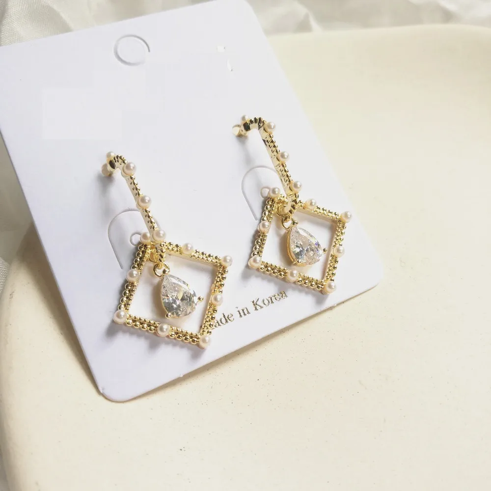 

Rongho брендовые хрустальные квадратные серьги для женщин, серьги, жемчужные серьги, подвески, ювелирные изделия, женские серьги для хип-хопа