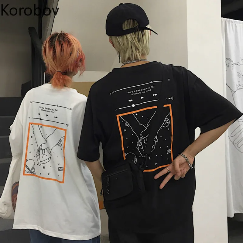 Korobov Корейский мультфильм Письмо печати Harajuku женские футболки с круглым вырезом