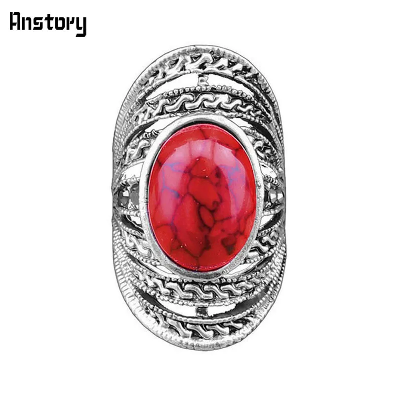 Виктория полые цветок овальный камень Кольца для Для женщин Винтаж Античная
