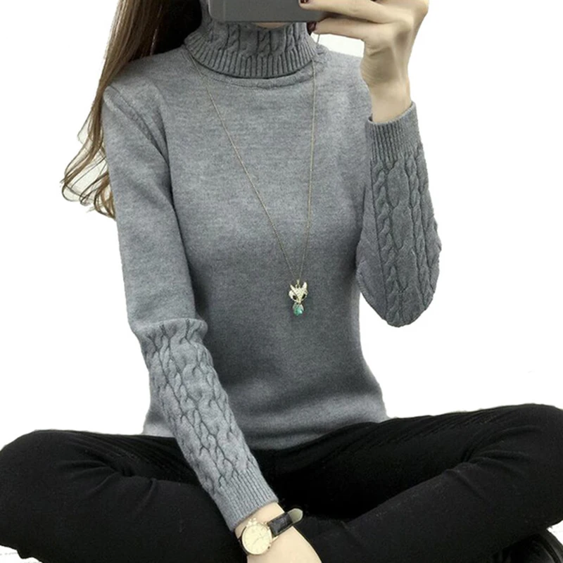 

Women Sweater Winter Autumn Twisted Flowers Knitted Sweaters Warm Thincken Turtleneck Pullover Long Sleeve Women Sweater QH0831