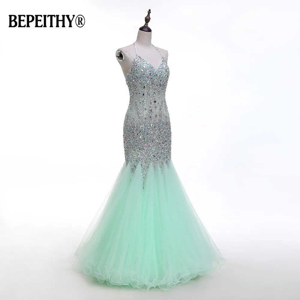 Женское вечернее платье русалка BEPEITHY длинное с открытой спиной и кристаллами