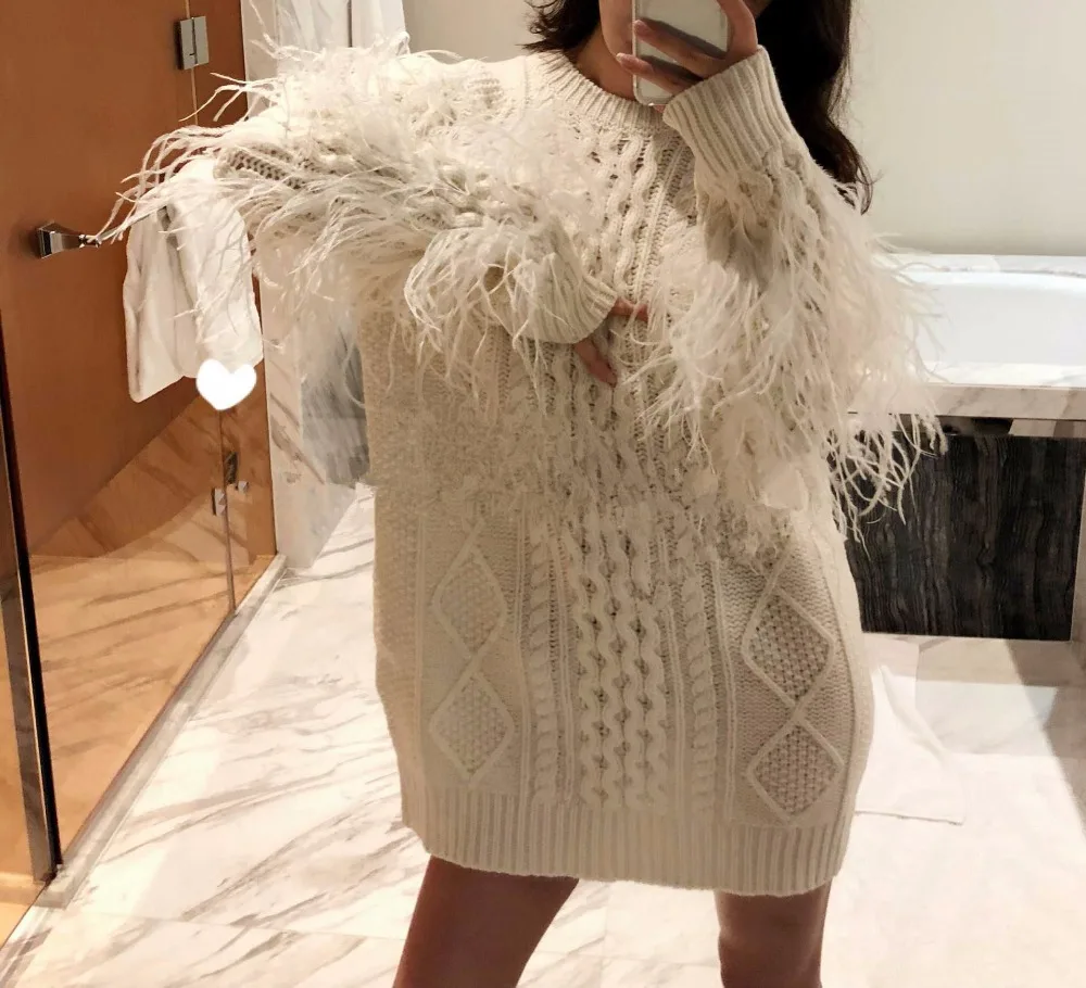 Женская уличная одежда WHITNEY WANG свитер с перьями страуса джемпер пуловер