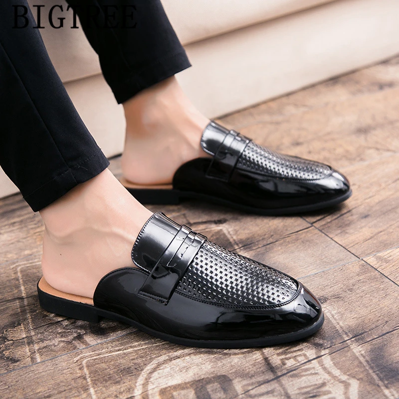 Летние мужские тапочки Тапочки из лакированной кожи Mule Masculino Мужская обувь