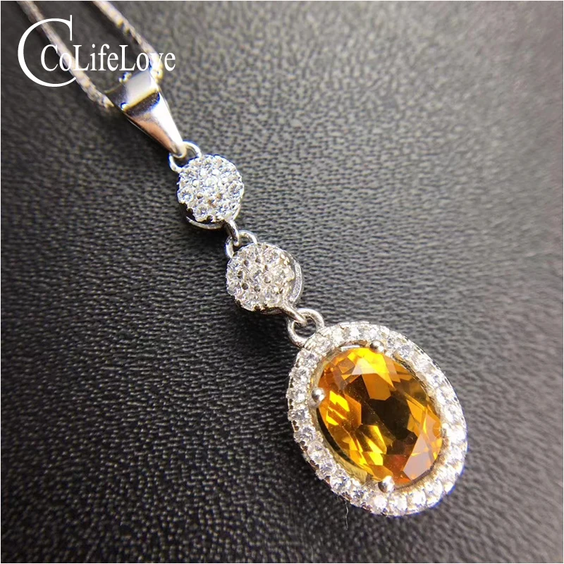 

Classic silver citrine necklace pendant for woman 6 mm * 8 mm natural VVS citrine pendant solid 925 silver citrine jewelry