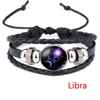 qiyufang new 12 constellation bracelet pins jewelry fashion women punk rock charms 12 zodiac leather bracelets