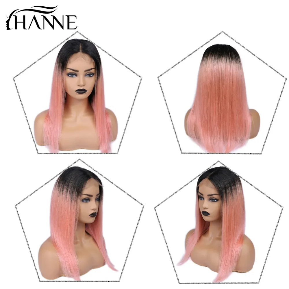 Бразильские волосы 4*4 парики на шнурках 1B # Ombre розовые прямые человеческие для