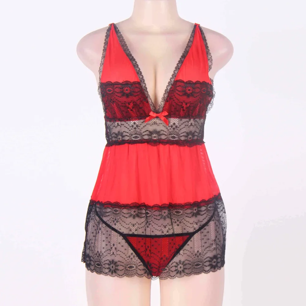 Женское Сексуальное белье в стиле babydoll с v образным вырезом и цветочным кружевом