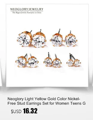 Neoglory Австрийский Стразы Шарм светильник, желтый, золотой, цветной серьги-гвоздики Комплект сережек для женщин Индия ювелирные изделия Коелф