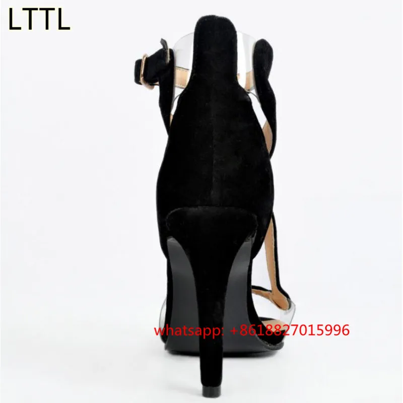 Lttl новый peep toe sexy тонкие каблуки сандалии черные женские бархатные туфли strappy