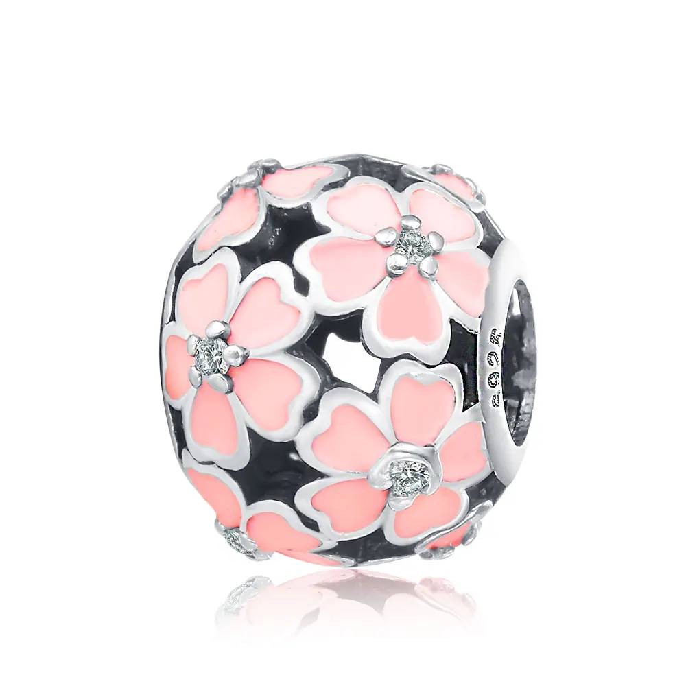 Pink FC ювелирные изделия подходят Pandora браслет из стерлингового серебра 925 пробы розовый Ename вишневые цветы маргаритки цветок бусины делая Berloque - Цвет: Pink