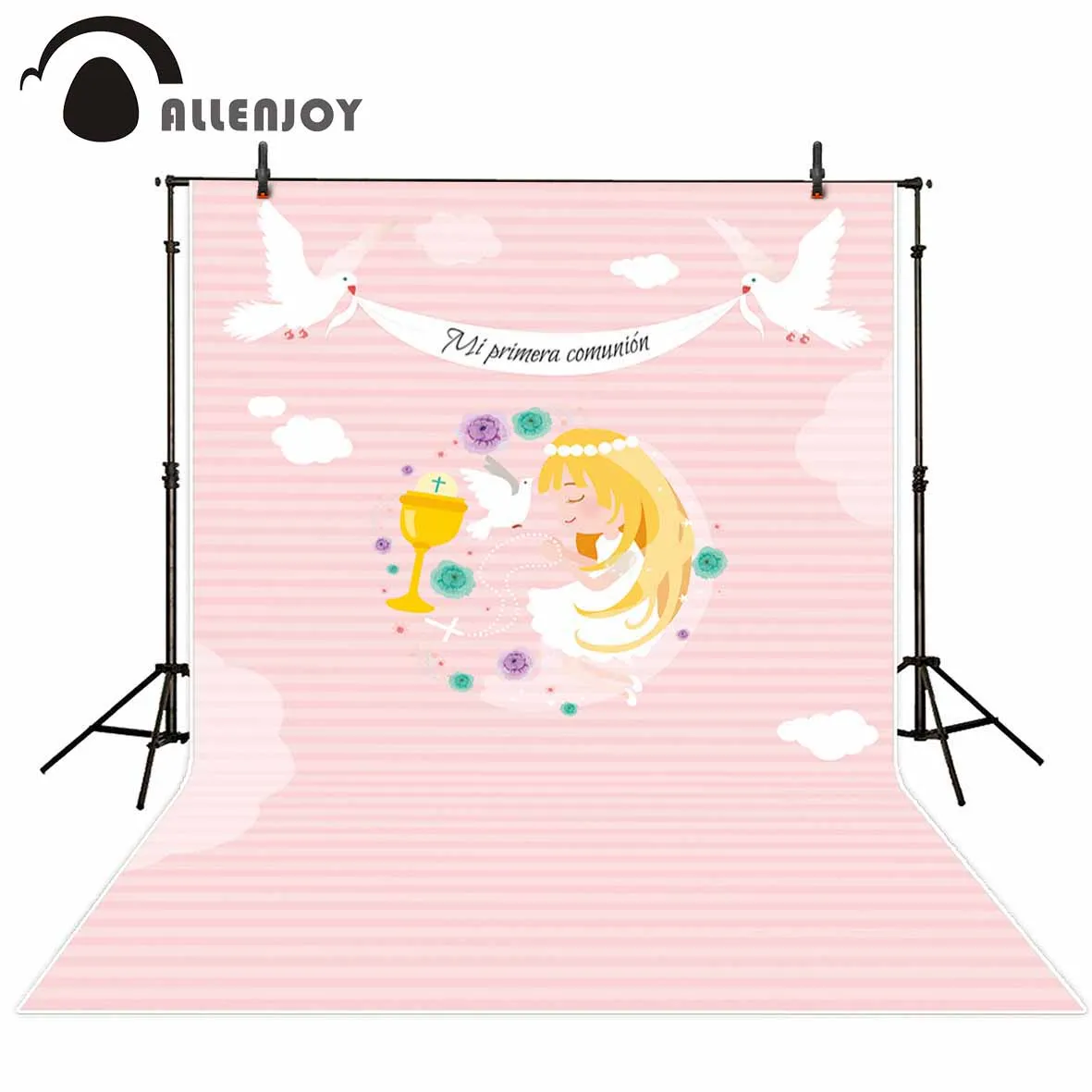 Allenjoy мой первый Причастие розовый фон для девочки Красивый детей фотосъемки